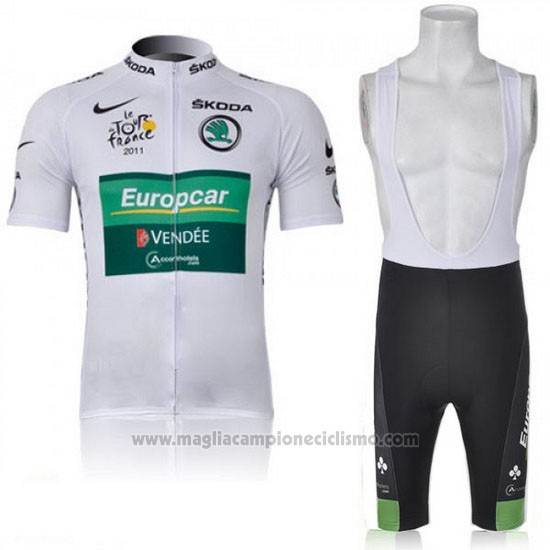 2011 Abbigliamento Ciclismo Europcar Lider Verde e Bianco Manica Corta e Salopette